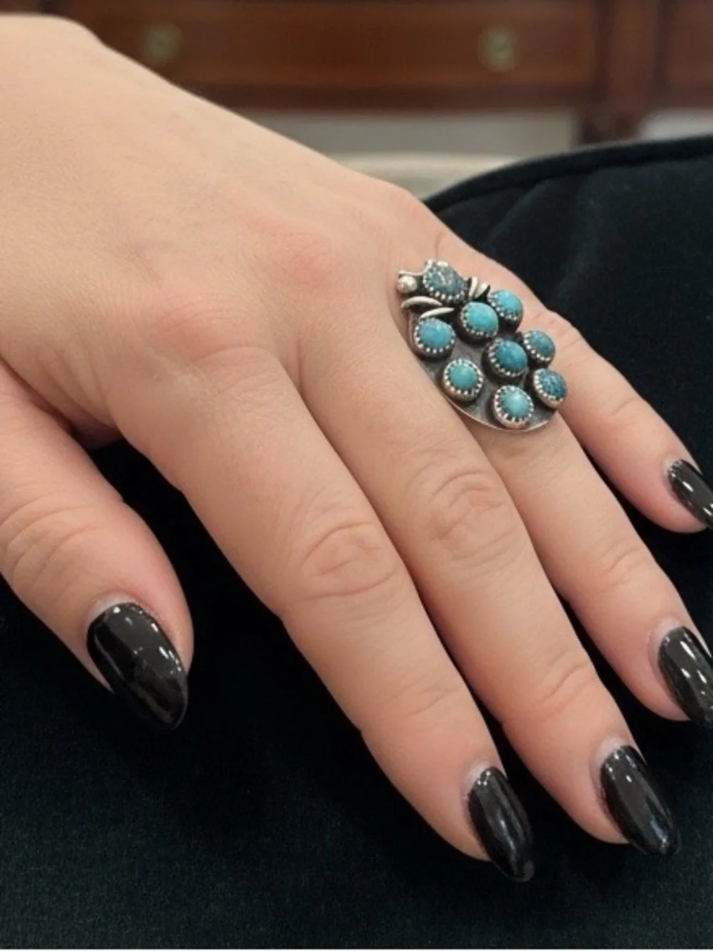 Turquoise Cluster Statement Ring - Blue-Green Gemstones sterling silver